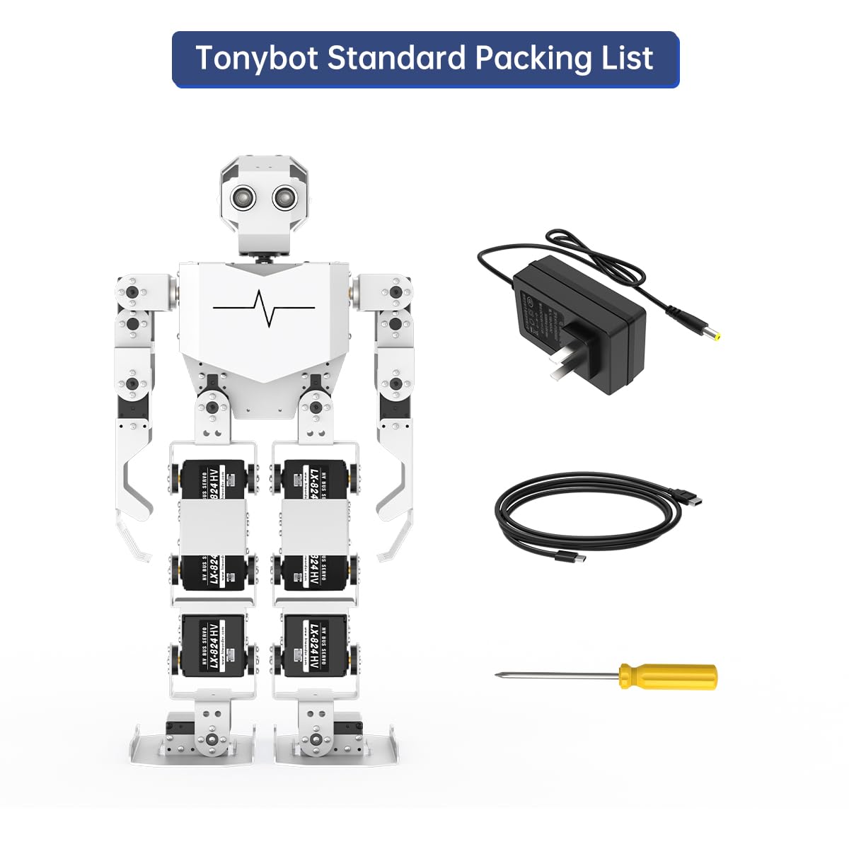 AI Vision & Voice Interaction Robot for Arduino Scratch Python Starter Programming 17DOF Humanoid Robot STEM Project Education Voice Command Walking Dancing Kicking Self-Stand Up, Tonybot Standard kit