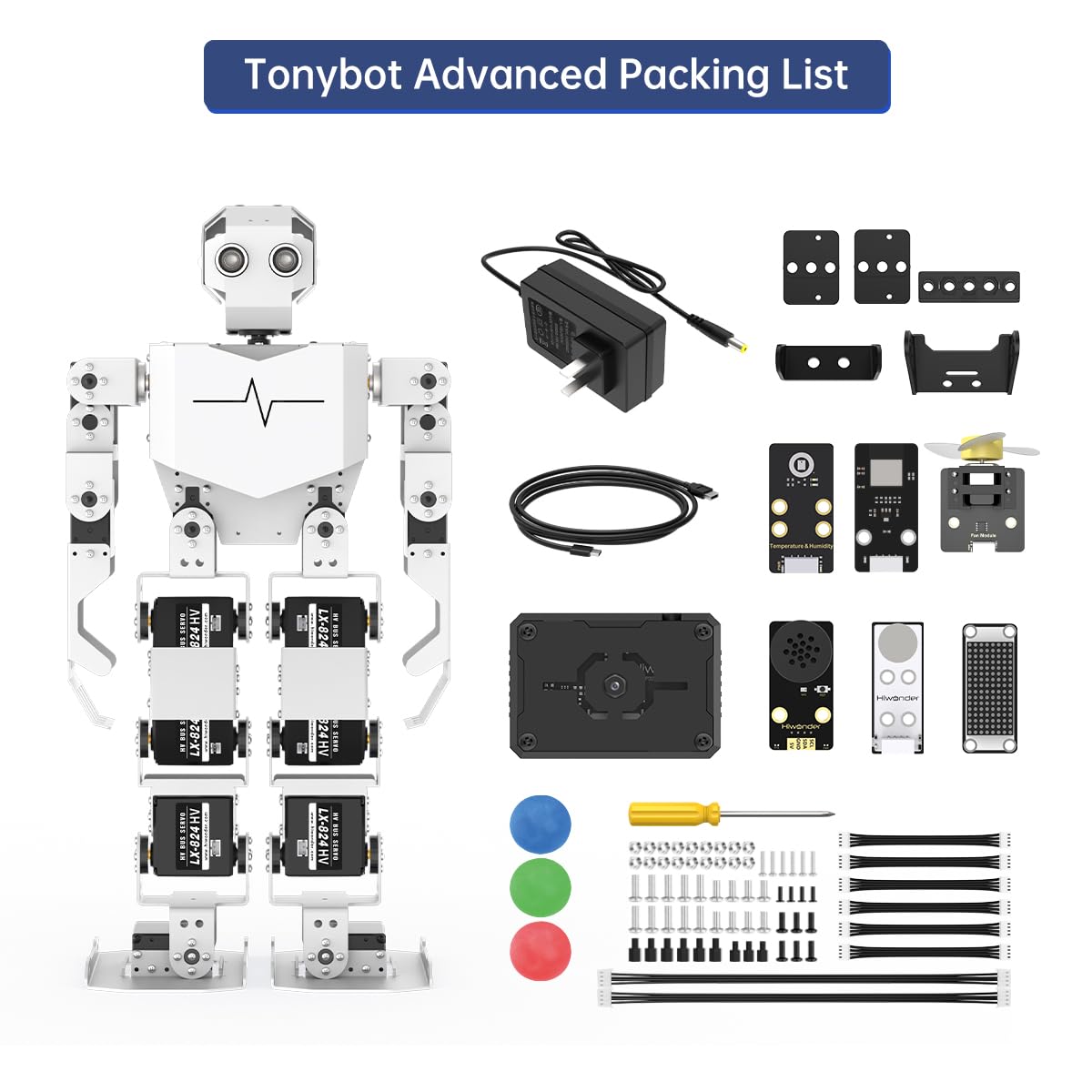 AI Vision & Voice Interaction Robot for Arduino Scratch Python Starter Programming 17DOF Humanoid Robot STEM Project Education Voice Command Walking Dancing Kicking Self-Stand Up, Tonybot Standard kit