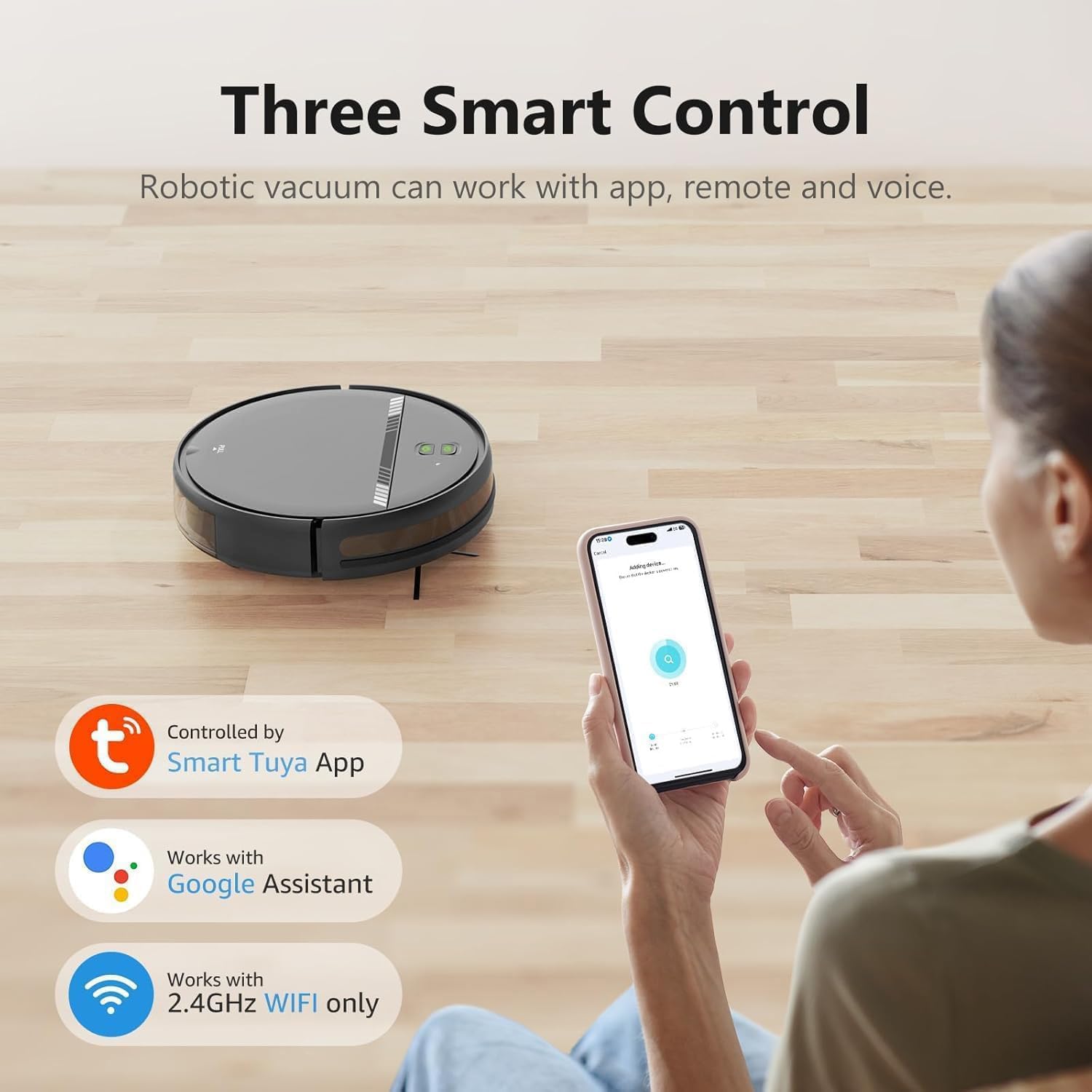 Robot Vacuum and Mop Combo, 2 in 1 Vacuum Robot with WiFi/App/Voice, Schedule, Water Tank and Dustbin, Self-Charging, Slim, Ideal for Hard Floor, Pet Hair, Carpet