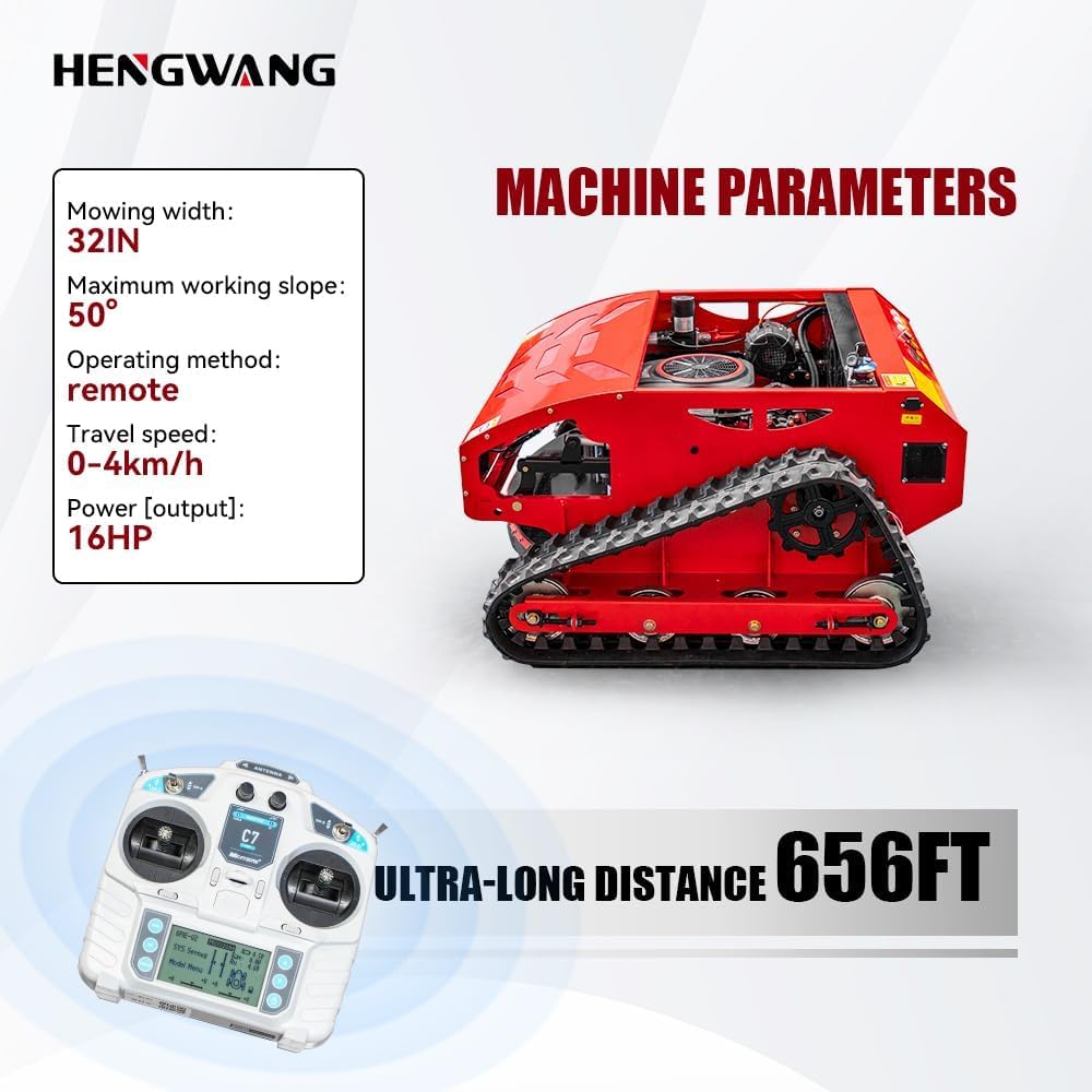 Lawn Mower, Remote Control Lawn Mower, Small Crawler Oil-Electric Hybrid Four-Wheel Drive Lawn Mowing and Weed Whacker, All Terrain Grass Cutter Yard Mower, 45° Climbing (SKD 224-55-SNOW)