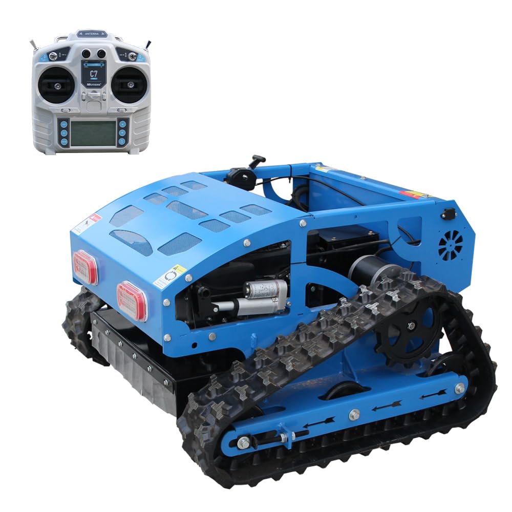 Remote Control Track Lawn Mower – 9HP Gas Engine, 600m Range, 21.6" Cutting Width, Adjustable Height RC Robotic Lawn Mower for Slopes, Orchards & Commercial Landscaping (MP-M550-biue)