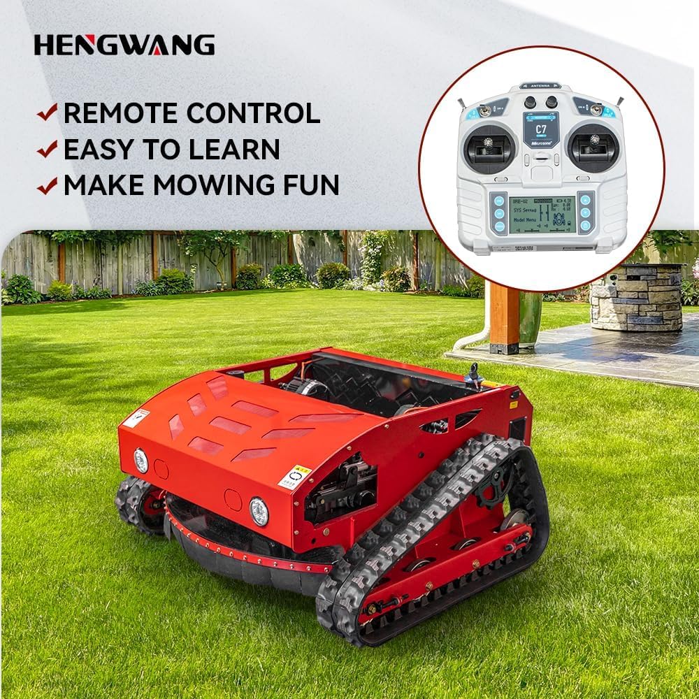 Lawn Mower, Remote Control Lawn Mower, Small Crawler Oil-Electric Hybrid Four-Wheel Drive Lawn Mowing and Weed Whacker, All Terrain Grass Cutter Yard Mower, 45° Climbing (SKD 224-55-SNOW)