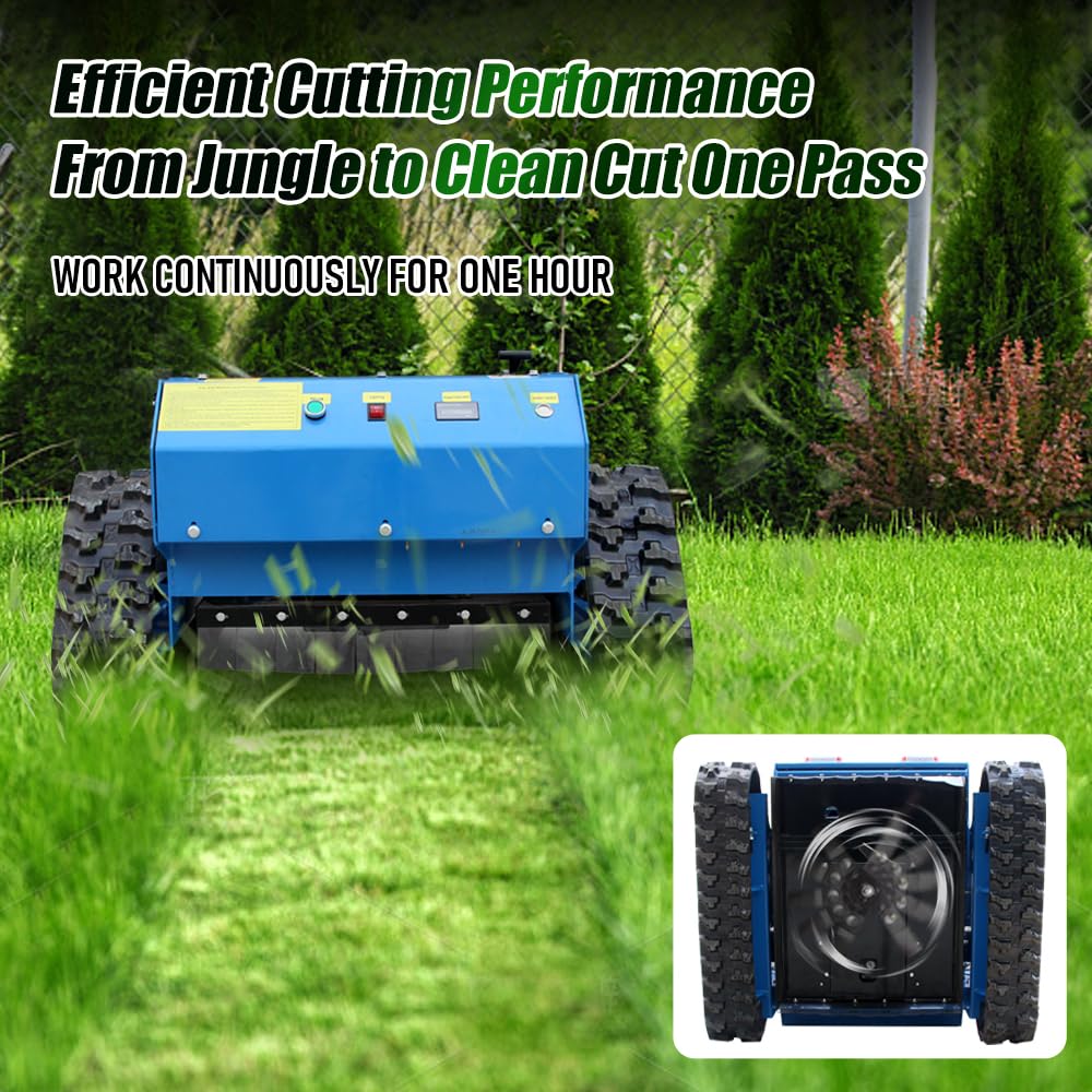 Remote Control Track Lawn Mower – 9HP Gas Engine, 600m Range, 21.6" Cutting Width, Adjustable Height RC Robotic Lawn Mower for Slopes, Orchards & Commercial Landscaping (MP-M550-biue)