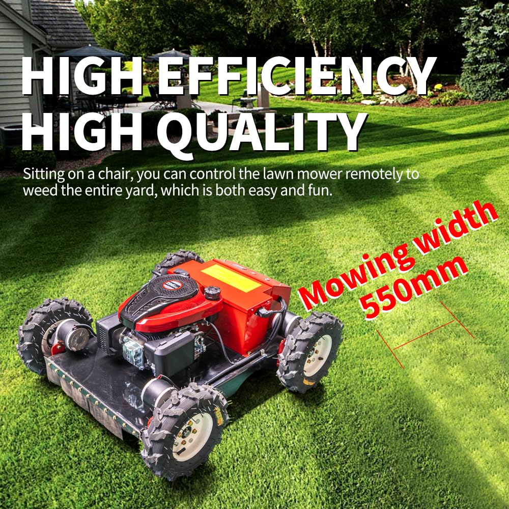 Lawn Mower, Remote Control Lawn Mower, Small Crawler Oil-Electric Hybrid Four-Wheel Drive Lawn Mowing and Weed Whacker, All Terrain Grass Cutter Yard Mower, 45° Climbing (SKD 224-55-SNOW)
