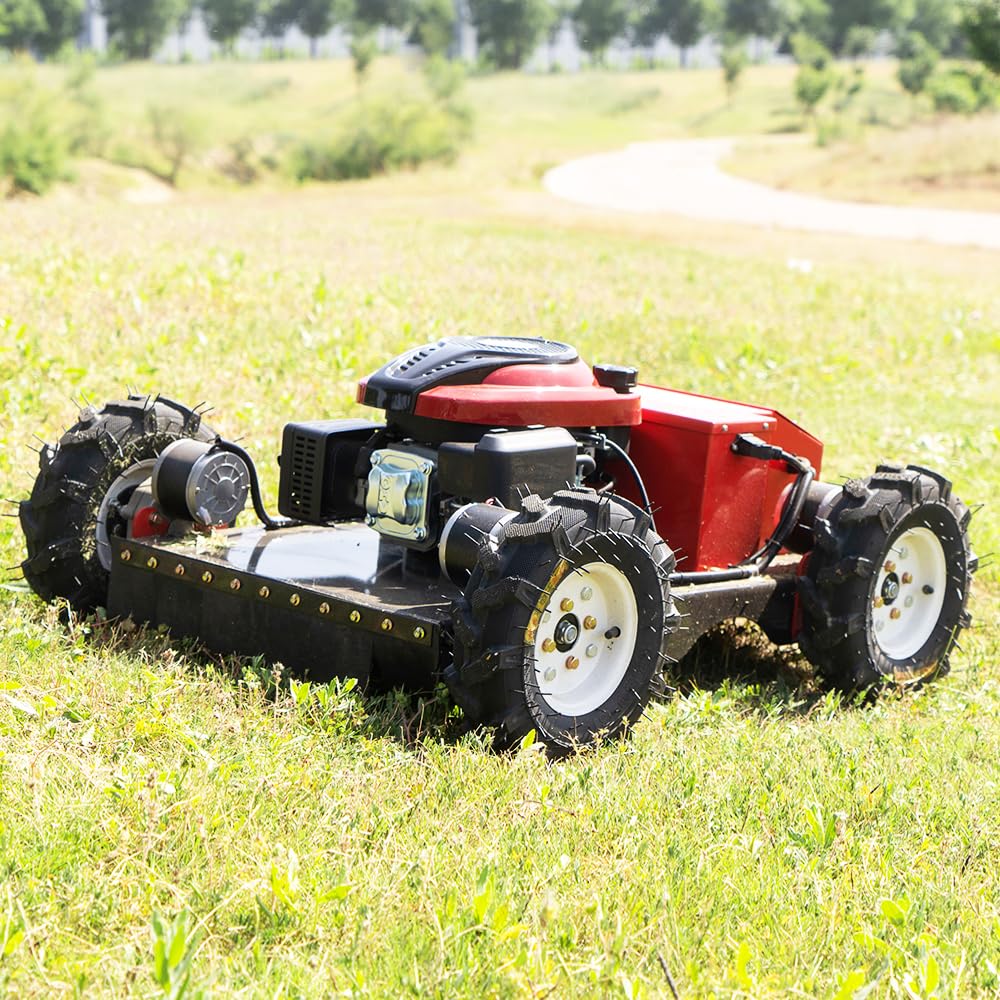Lawn Mower, Remote Control Lawn Mower, Small Crawler Oil-Electric Hybrid Four-Wheel Drive Lawn Mowing and Weed Whacker, All Terrain Grass Cutter Yard Mower, 45° Climbing (SKD 224-55-SNOW)