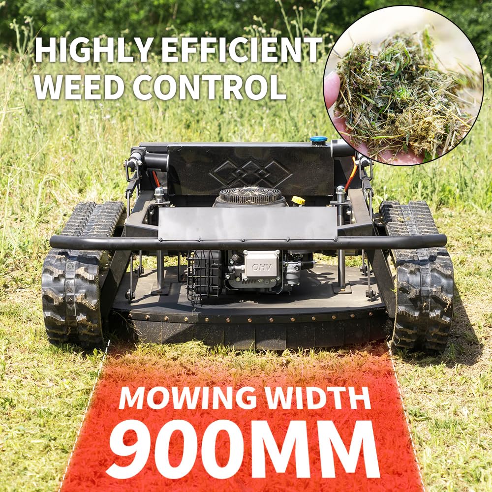 Lawn Mower, Remote Control Lawn Mower, Small Crawler Oil-Electric Hybrid Four-Wheel Drive Lawn Mowing and Weed Whacker, All Terrain Grass Cutter Yard Mower, 45° Climbing (SKD 224-55-SNOW)