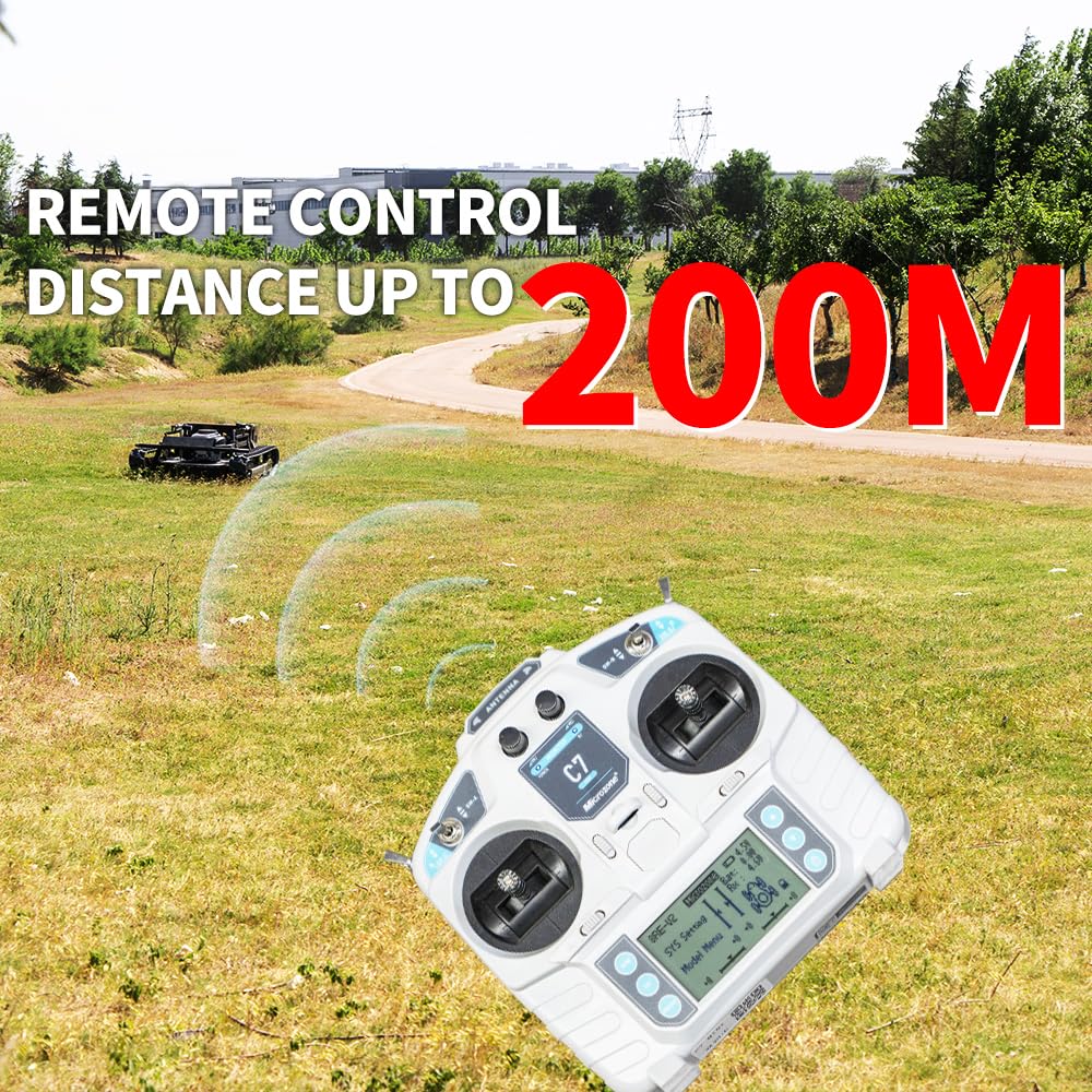 Lawn Mower, Remote Control Lawn Mower, Small Crawler Oil-Electric Hybrid Four-Wheel Drive Lawn Mowing and Weed Whacker, All Terrain Grass Cutter Yard Mower, 45° Climbing (SKD 224-55-SNOW)