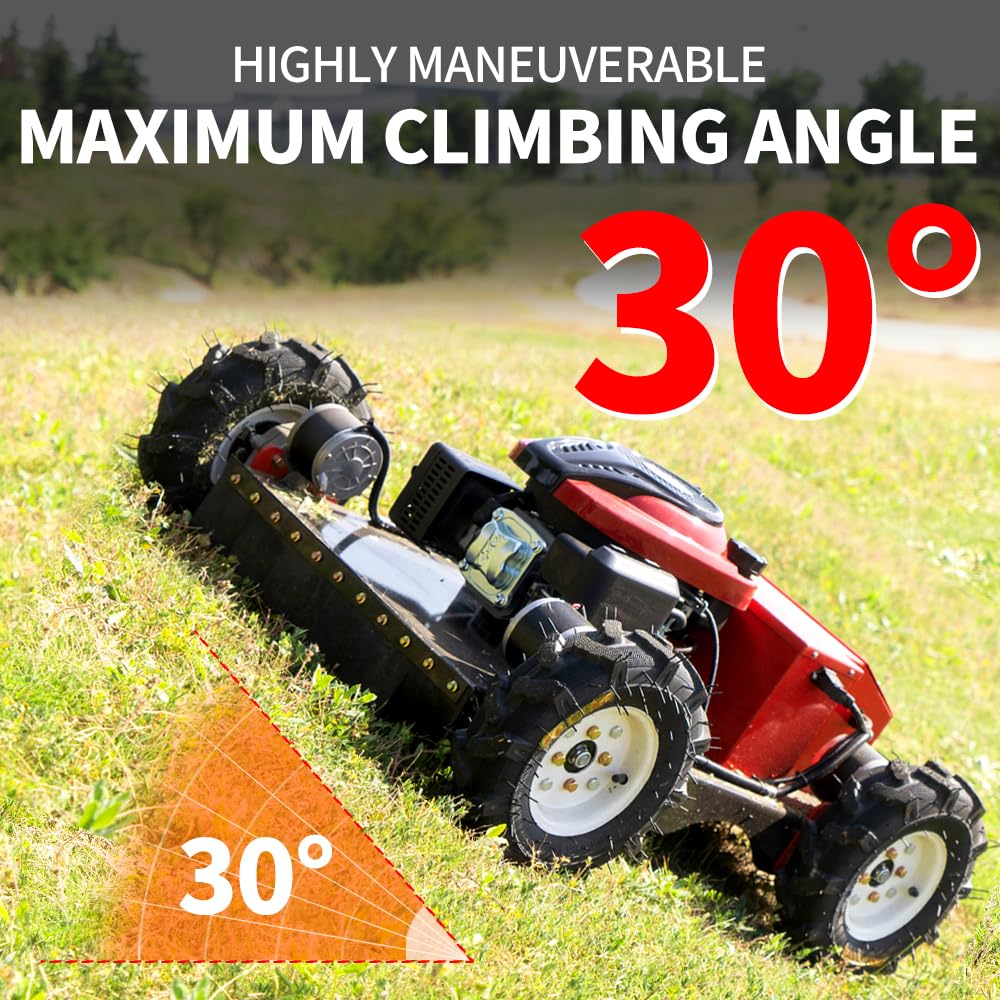 Lawn Mower, Remote Control Lawn Mower, Small Crawler Oil-Electric Hybrid Four-Wheel Drive Lawn Mowing and Weed Whacker, All Terrain Grass Cutter Yard Mower, 45° Climbing (SKD 224-55-SNOW)