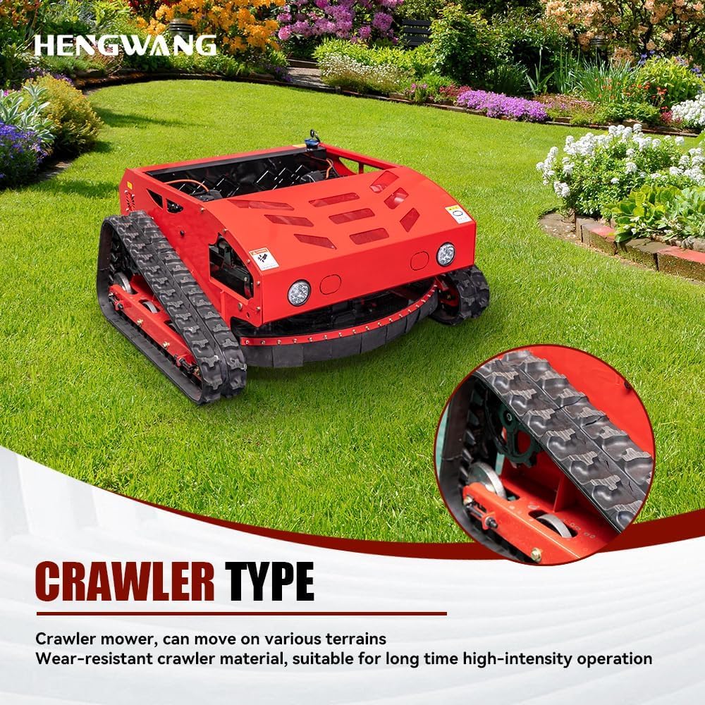 Lawn Mower, Remote Control Lawn Mower, Small Crawler Oil-Electric Hybrid Four-Wheel Drive Lawn Mowing and Weed Whacker, All Terrain Grass Cutter Yard Mower, 45° Climbing (SKD 224-55-SNOW)