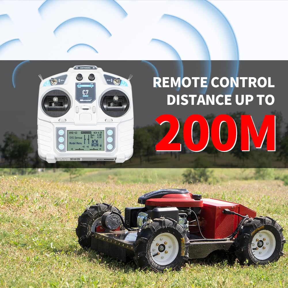 Lawn Mower, Remote Control Lawn Mower, Small Crawler Oil-Electric Hybrid Four-Wheel Drive Lawn Mowing and Weed Whacker, All Terrain Grass Cutter Yard Mower, 45° Climbing (SKD 224-55-SNOW)