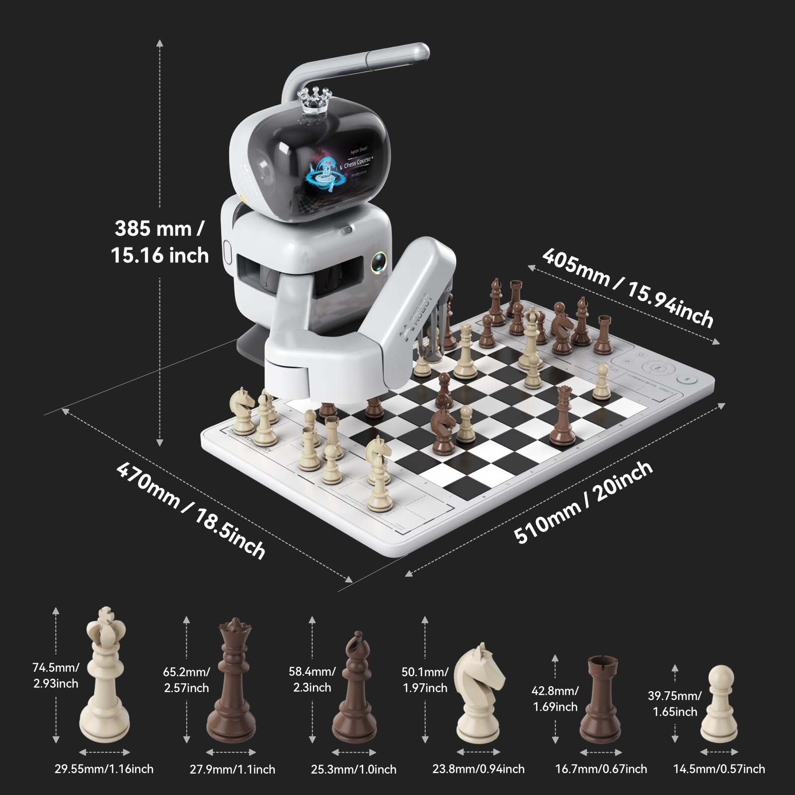 AI Chess Robot with Robotic Arm Electronic Computer Chess Board– 25 AI Levels, 1200+ Exercises, Endgame Trainer, Classic Game Replay