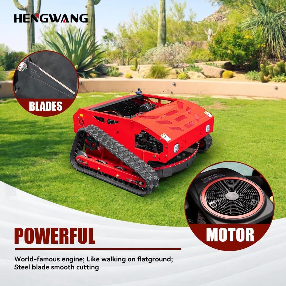 Lawn Mower, Remote Control Lawn Mower, Small Crawler Oil-Electric Hybrid Four-Wheel Drive Lawn Mowing and Weed Whacker, All Terrain Grass Cutter Yard Mower, 45° Climbing (SKD 224-55-SNOW)
