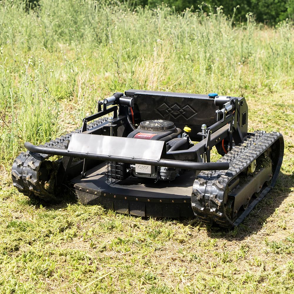 Lawn Mower, Remote Control Lawn Mower, Small Crawler Oil-Electric Hybrid Four-Wheel Drive Lawn Mowing and Weed Whacker, All Terrain Grass Cutter Yard Mower, 45° Climbing (SKD 224-55-SNOW)