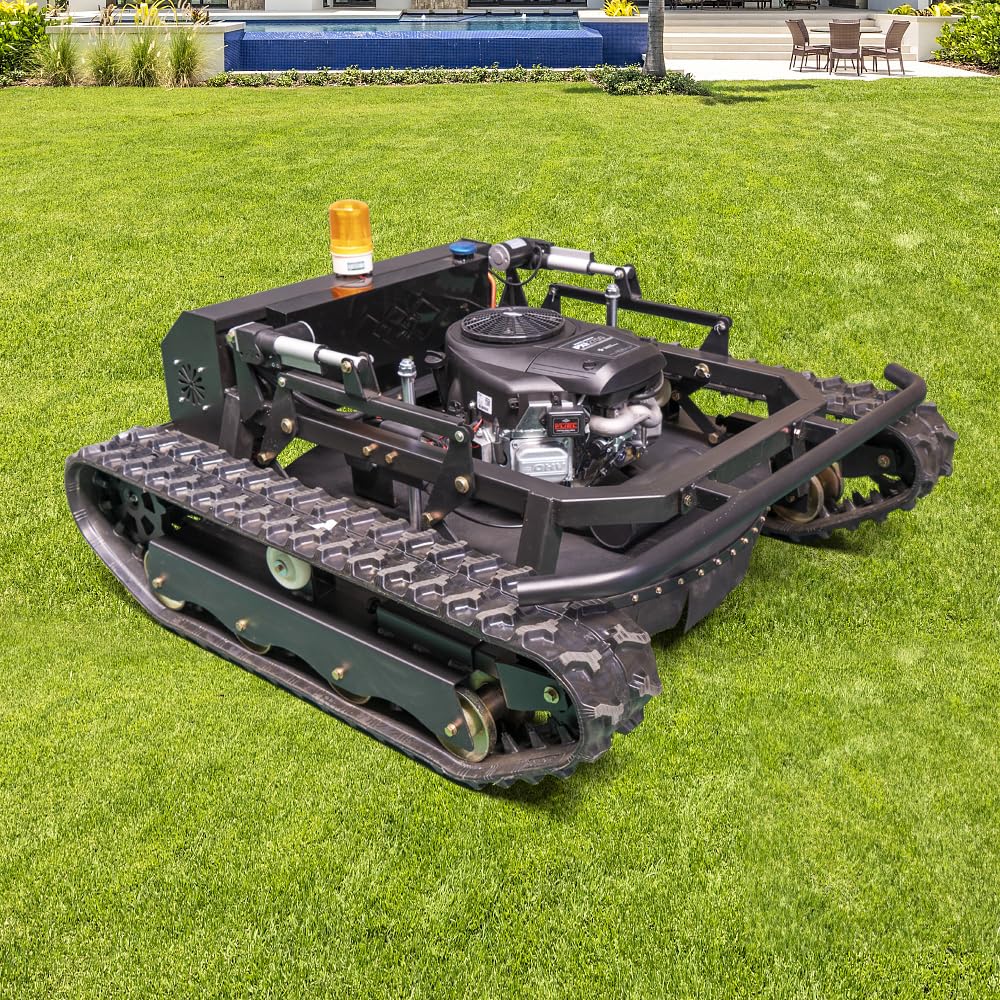 Lawn Mower, Remote Control Lawn Mower, Small Crawler Oil-Electric Hybrid Four-Wheel Drive Lawn Mowing and Weed Whacker, All Terrain Grass Cutter Yard Mower, 45° Climbing (SKD 224-55-SNOW)