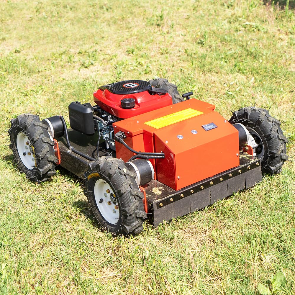 Lawn Mower, Remote Control Lawn Mower, Small Crawler Oil-Electric Hybrid Four-Wheel Drive Lawn Mowing and Weed Whacker, All Terrain Grass Cutter Yard Mower, 45° Climbing (SKD 224-55-SNOW)