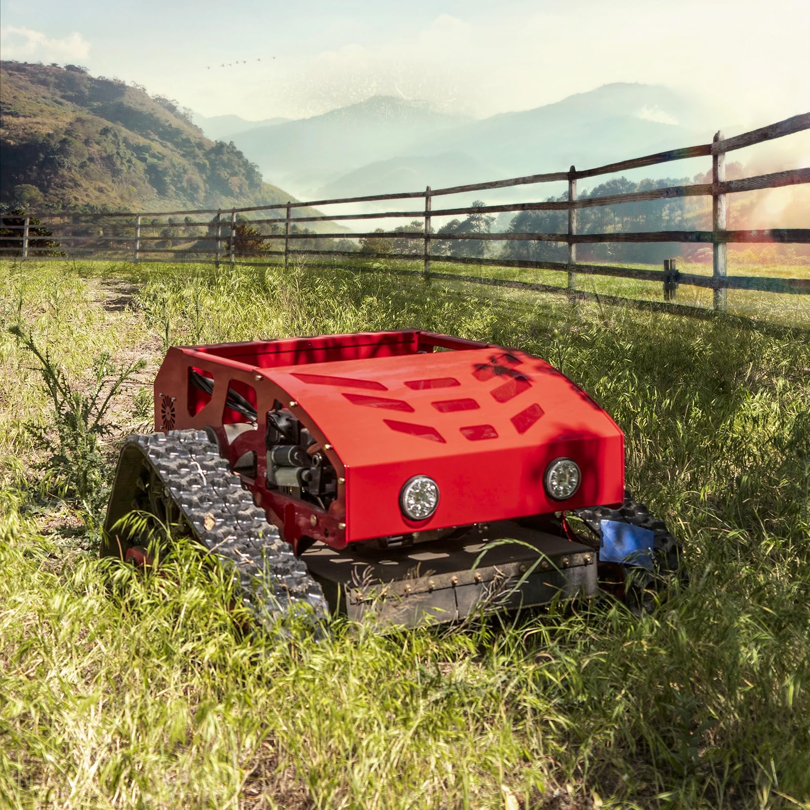Lawn Mower, Remote Control Lawn Mower, Small Crawler Oil-Electric Hybrid Four-Wheel Drive Lawn Mowing and Weed Whacker, All Terrain Grass Cutter Yard Mower, 45° Climbing (SKD 224-55-SNOW)