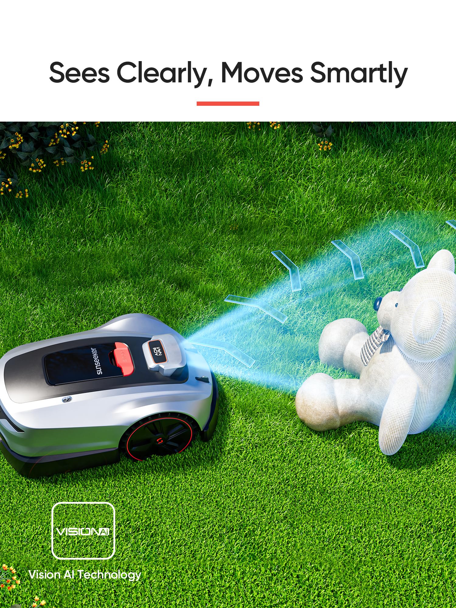 SUNSEEKER X7 Wireless Robot Lawn Mower 0.75 Acre/ 32,000Sq. Ft, with Smart APP Control, Vision AI System & RTK, Path Planning, Adaptive Floating Cut Height up to 4", for Medium to Large Yards
