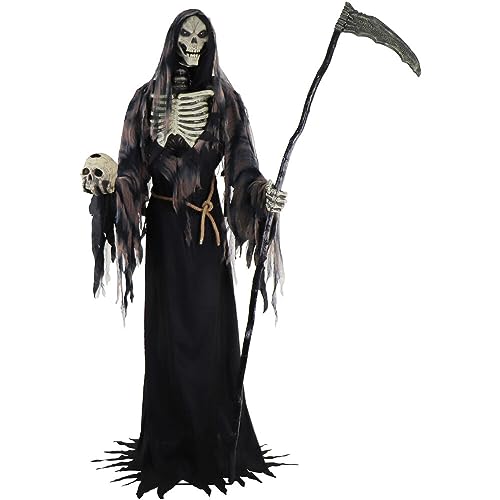 Haunted Hill Farm Motion-Activated 6-Ft. Tall Ghostly Guide, Plug-in Talking Scare Prop Animatronic with Spooky Sound Effects and Lights for Indoor or Covered Outdoor Creepy Halloween Decoration
