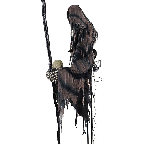 Haunted Hill Farm Motion-Activated 6-Ft. Tall Ghostly Guide, Plug-in Talking Scare Prop Animatronic with Spooky Sound Effects and Lights for Indoor or Covered Outdoor Creepy Halloween Decoration