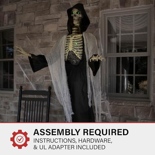 Haunted Hill Farm Motion-Activated 6-Ft. Tall Ghostly Guide, Plug-in Talking Scare Prop Animatronic with Spooky Sound Effects and Lights for Indoor or Covered Outdoor Creepy Halloween Decoration