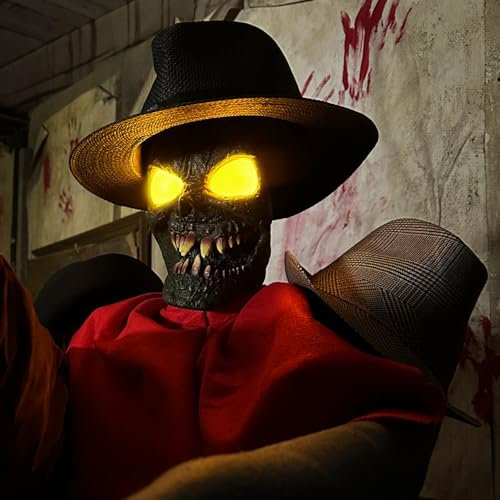 Haunted Hill Farm Lunging Pumpkin Carver Zombie Girl by Tekky, Motion-Activated Talking Halloween Animatronic for Indoor or Covered Outdoor Creepy Halloween Decorations, Plug-in or Battery Operated