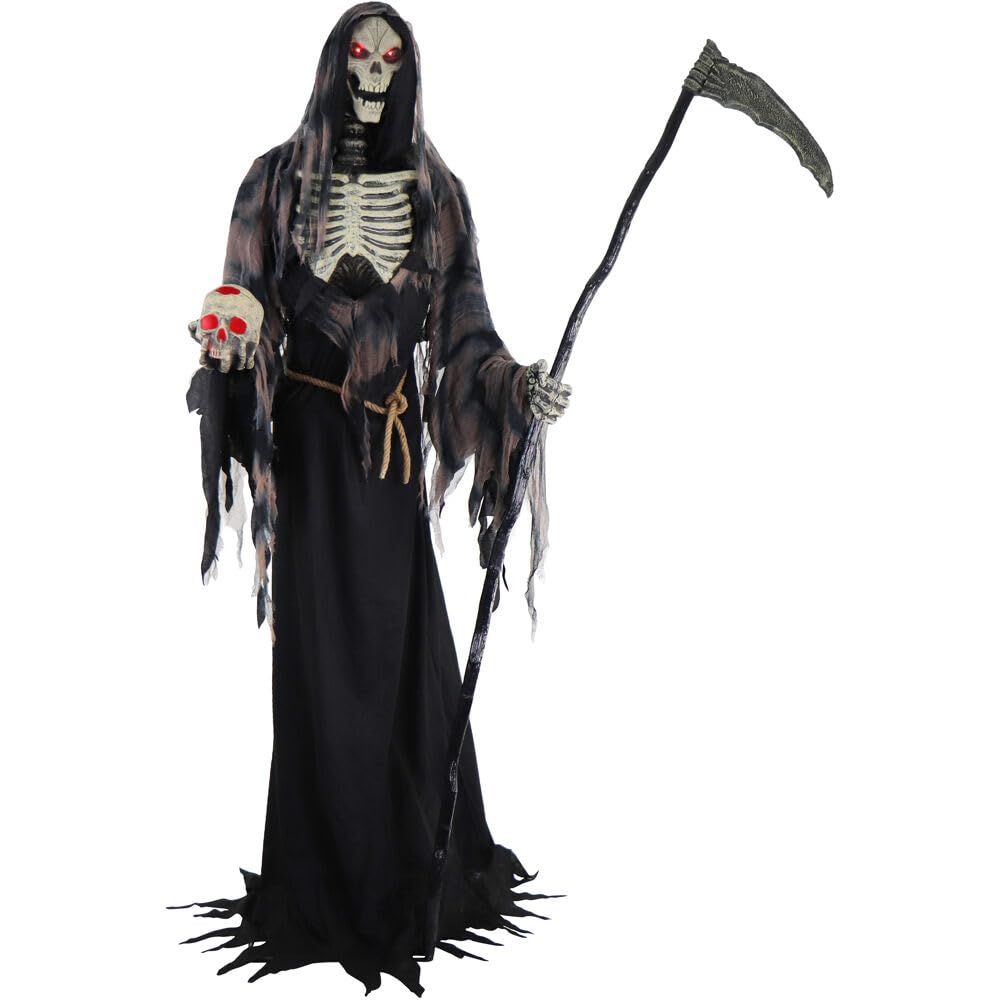 Haunted Hill Farm Motion-Activated 6-Ft. Tall Ghostly Guide, Plug-in Talking Scare Prop Animatronic with Spooky Sound Effects and Lights for Indoor or Covered Outdoor Creepy Halloween Decoration
