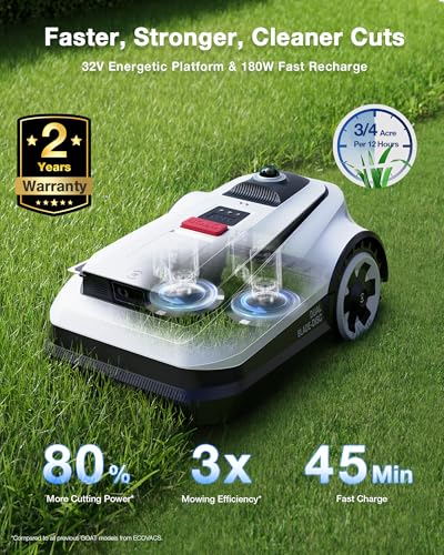ECOVACS Goat O1000 RTK Robot Lawn Mower, Perimeter Wire Free Vision Robotic Lawnmower for 1/4 Acres Lawn, Automated Mapping, APP Control, 3D Obstacle Avoidance, Zero-Edge Cutting