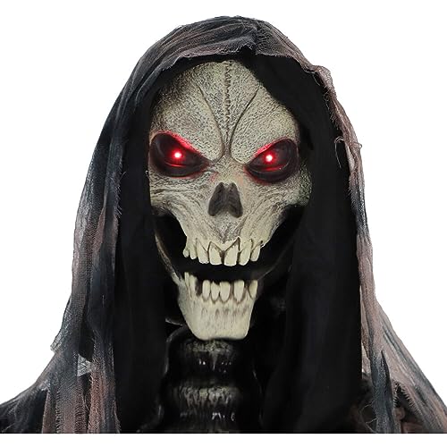 Haunted Hill Farm Motion-Activated 6-Ft. Tall Ghostly Guide, Plug-in Talking Scare Prop Animatronic with Spooky Sound Effects and Lights for Indoor or Covered Outdoor Creepy Halloween Decoration