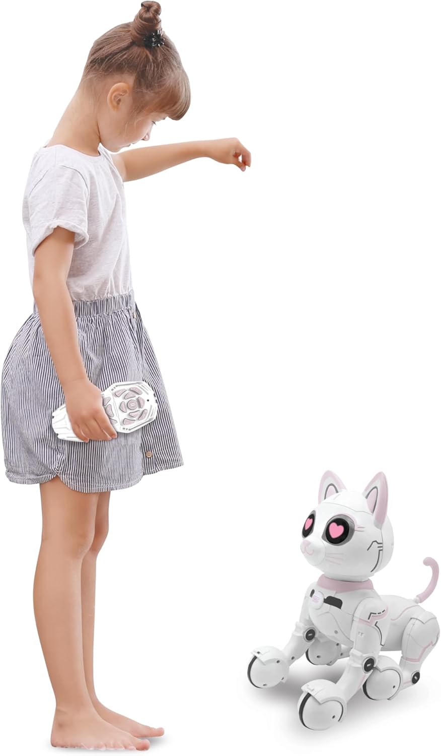 LEXiBOOK - Power Kitty® - Remote Control Robot Cat, Programmable Smart Robot, Light, Sound, White/Pink - KITTY01