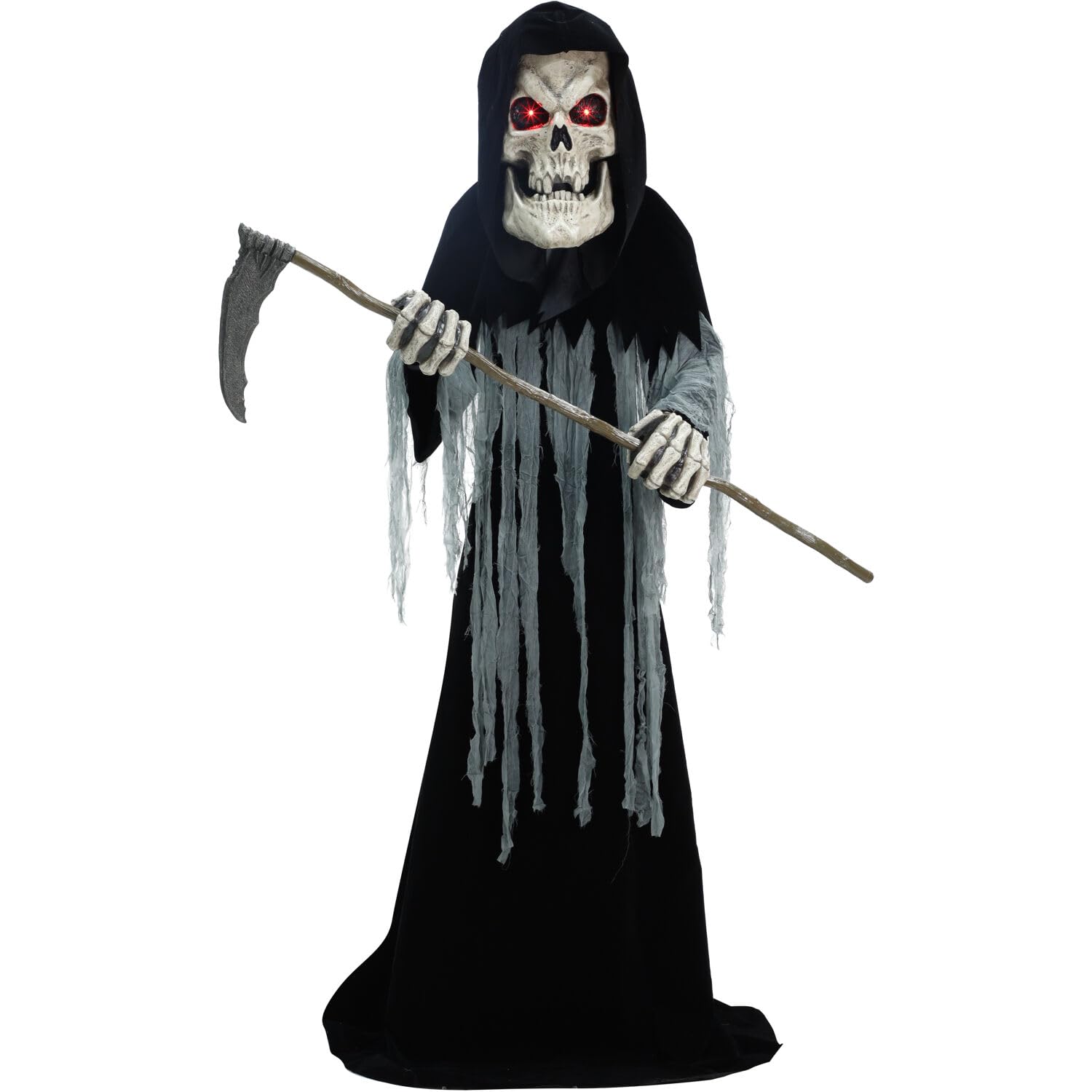 Haunted Hill Farm Motion-Activated 6-Ft. Tall Ghostly Guide, Plug-in Talking Scare Prop Animatronic with Spooky Sound Effects and Lights for Indoor or Covered Outdoor Creepy Halloween Decoration