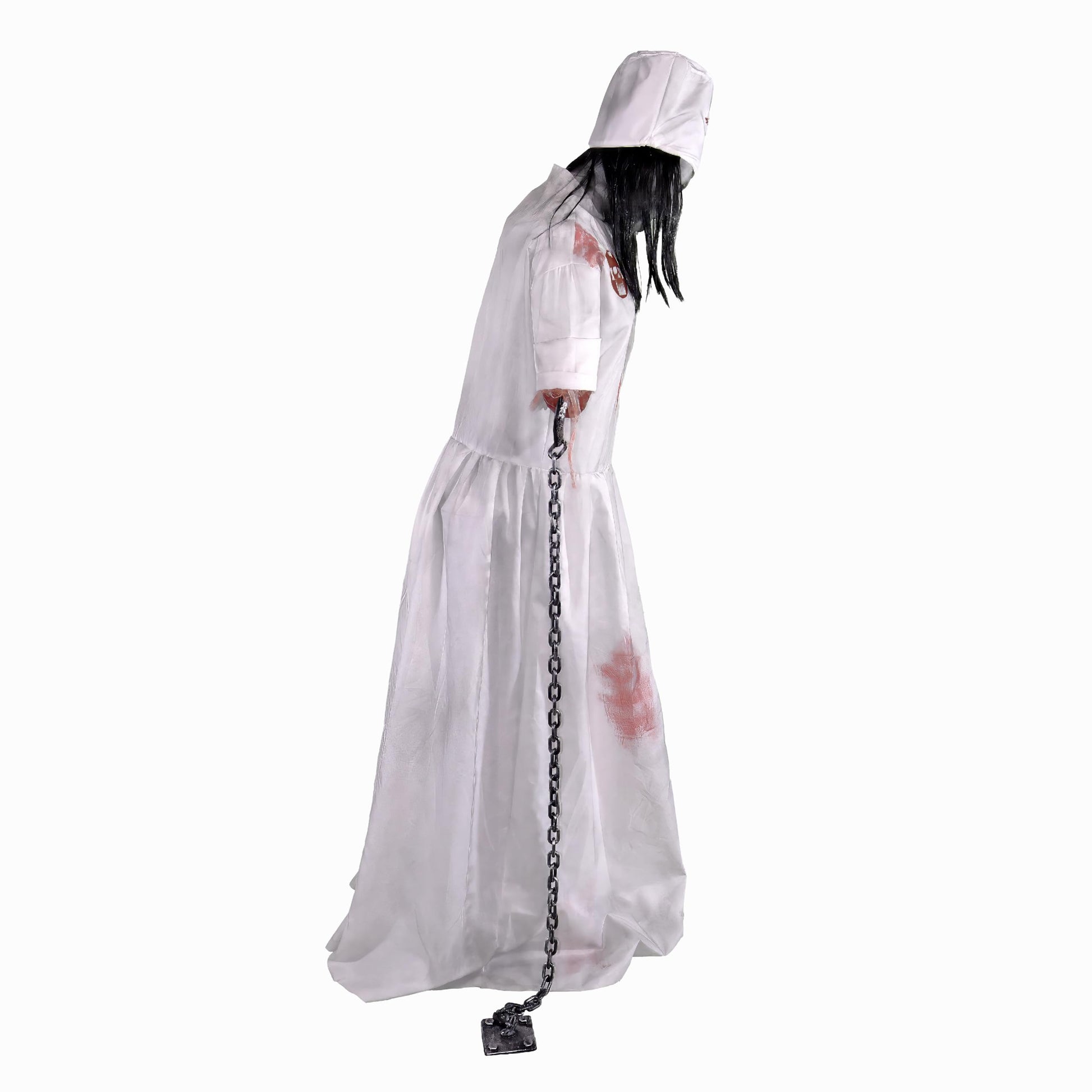 Haunted Hill Farm Lunging Pumpkin Carver Zombie Girl by Tekky, Motion-Activated Talking Halloween Animatronic for Indoor or Covered Outdoor Creepy Halloween Decorations, Plug-in or Battery Operated