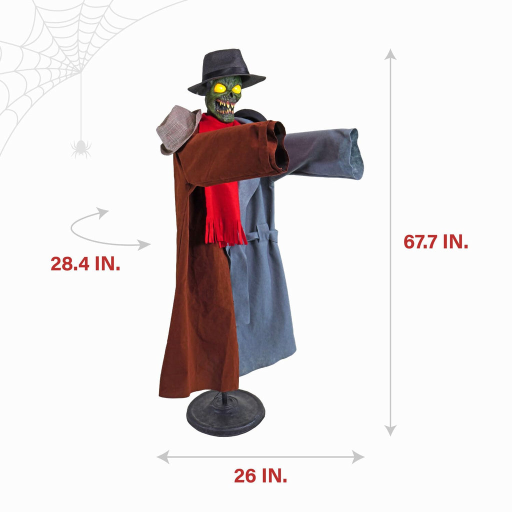 Haunted Hill Farm Lunging Pumpkin Carver Zombie Girl by Tekky, Motion-Activated Talking Halloween Animatronic for Indoor or Covered Outdoor Creepy Halloween Decorations, Plug-in or Battery Operated