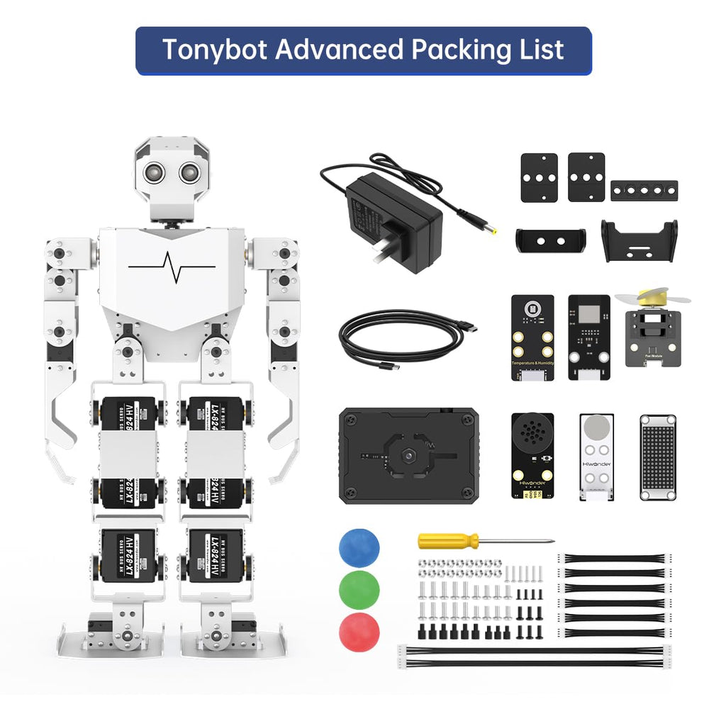AI Vision & Voice Interaction Robot for Arduino Scratch Python Starter Programming 17DOF Humanoid Robot STEM Project Education Voice Command Walking Dancing Kicking Self-Stand Up, Tonybot Standard kit