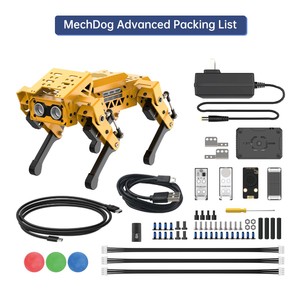 MechDog Robot Dog for Arduino Scratch Python Starter Smart Robot Kit with ESP32 AI Camera, Self Balancing Target Recognition&Tracing Open Source Bionic Quadruped Programming Science Set, Standard Kit