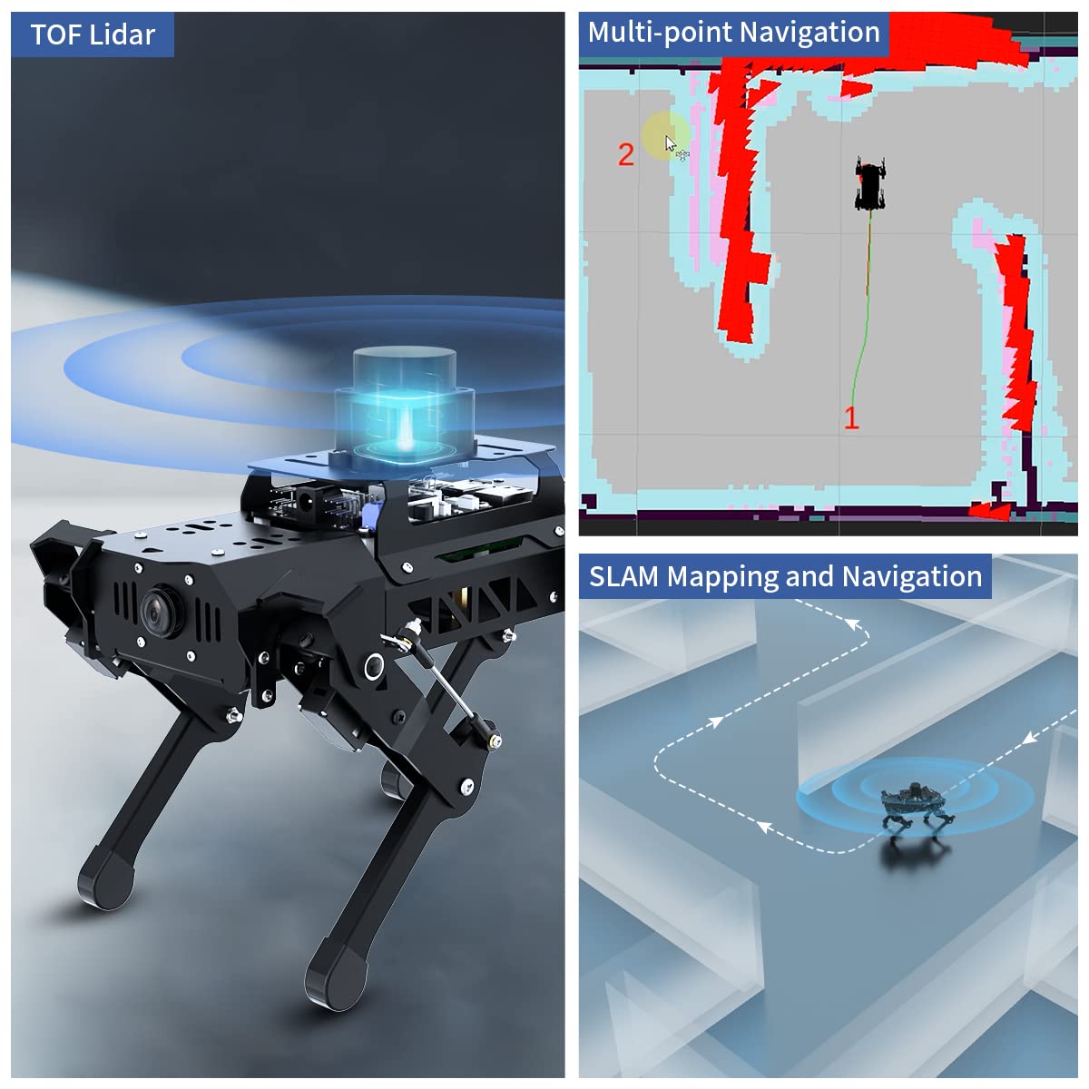 HIWONDER Quadruped ROS2 Robotic Dog with AI Vision TOF Lidar Robotic Arm for Raspberry Pi 5 ROS Open Source Robot Dog SLAM Mapping & Navigation for Adults and Teens, PuppyPi Pro Ultimate & RPi5 4GB