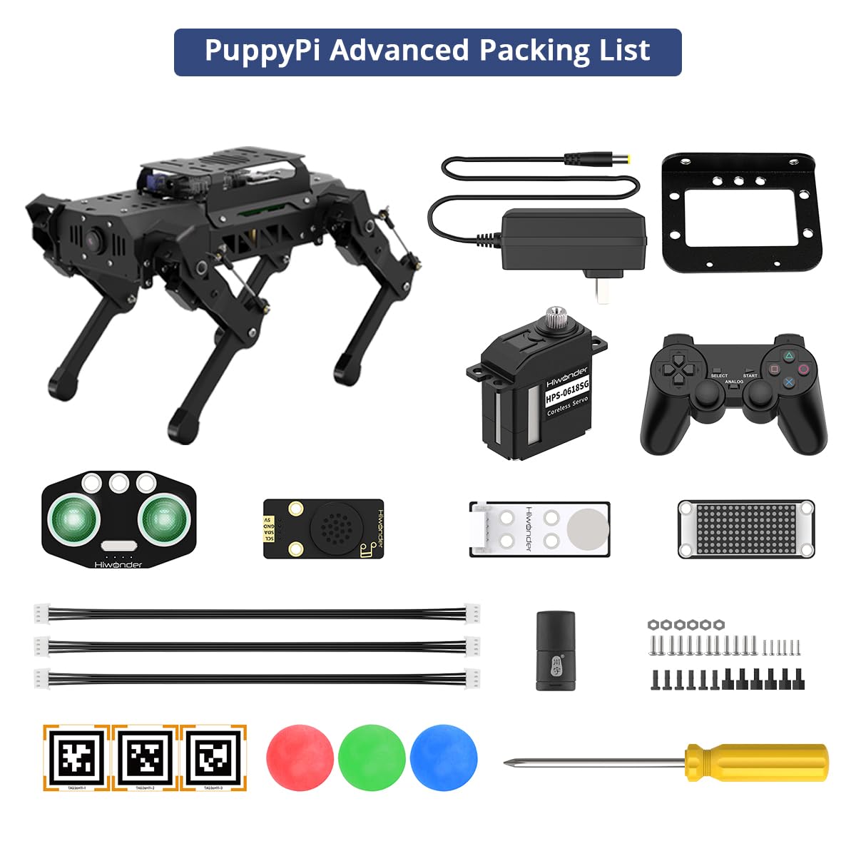 HIWONDER Quadruped ROS2 Robotic Dog with AI Vision TOF Lidar Robotic Arm for Raspberry Pi 5 ROS Open Source Robot Dog SLAM Mapping & Navigation for Adults and Teens, PuppyPi Pro Ultimate & RPi5 4GB