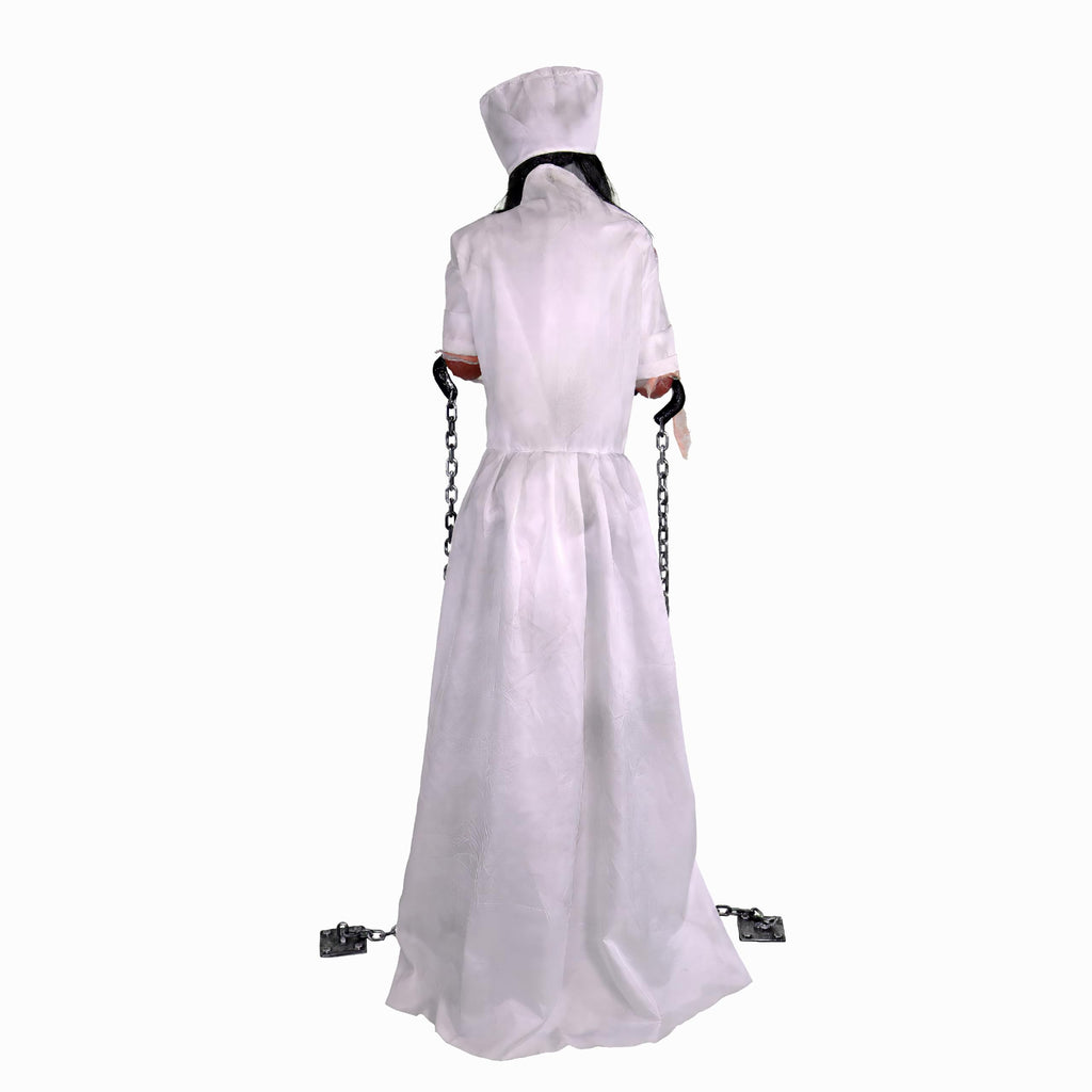 Haunted Hill Farm Lunging Pumpkin Carver Zombie Girl by Tekky, Motion-Activated Talking Halloween Animatronic for Indoor or Covered Outdoor Creepy Halloween Decorations, Plug-in or Battery Operated