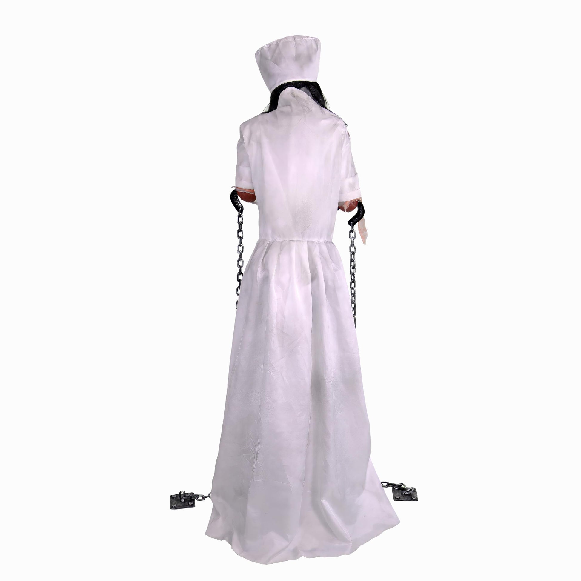 Haunted Hill Farm Lunging Pumpkin Carver Zombie Girl by Tekky, Motion-Activated Talking Halloween Animatronic for Indoor or Covered Outdoor Creepy Halloween Decorations, Plug-in or Battery Operated
