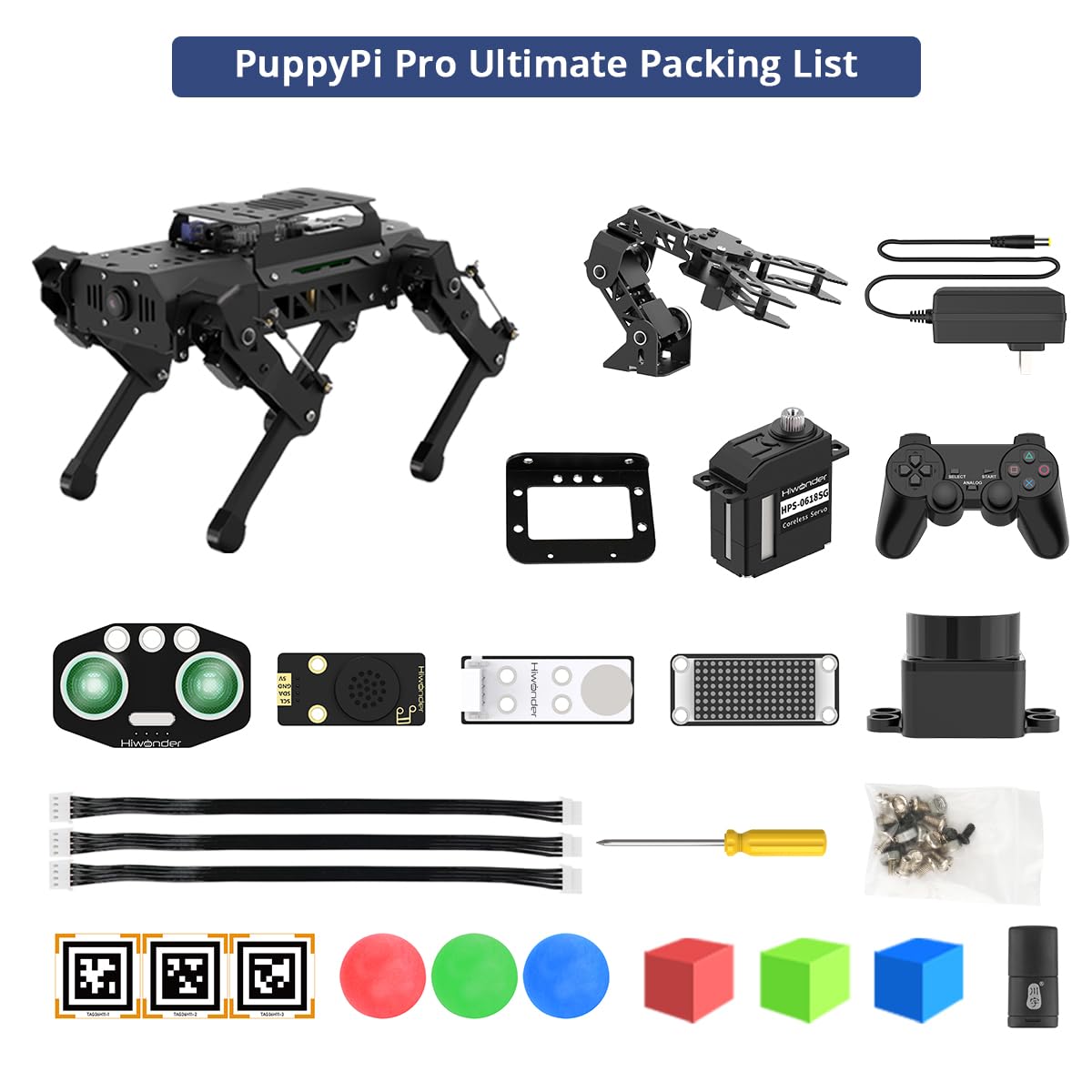 HIWONDER Quadruped ROS2 Robotic Dog with AI Vision TOF Lidar Robotic Arm for Raspberry Pi 5 ROS Open Source Robot Dog SLAM Mapping & Navigation for Adults and Teens, PuppyPi Pro Ultimate & RPi5 4GB
