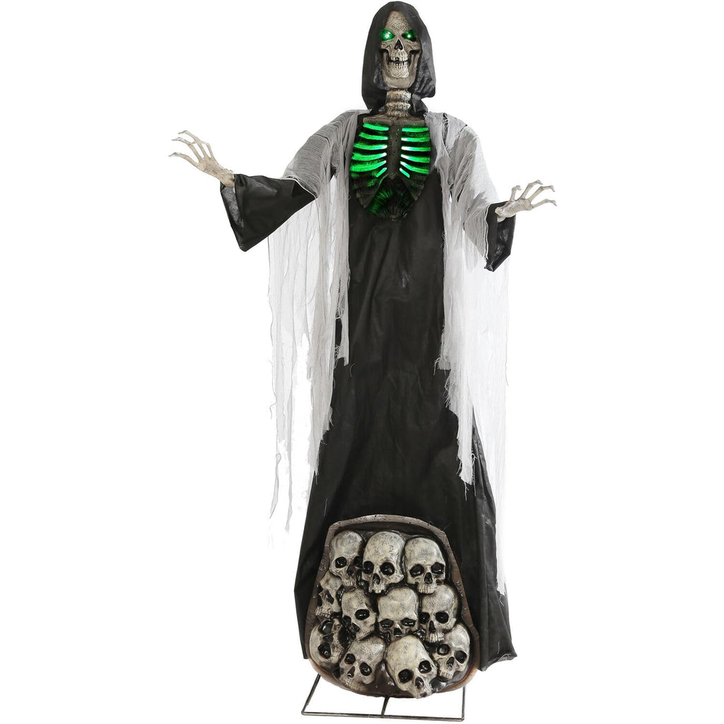 Haunted Hill Farm Motion-Activated 6-Ft. Tall Ghostly Guide, Plug-in Talking Scare Prop Animatronic with Spooky Sound Effects and Lights for Indoor or Covered Outdoor Creepy Halloween Decoration