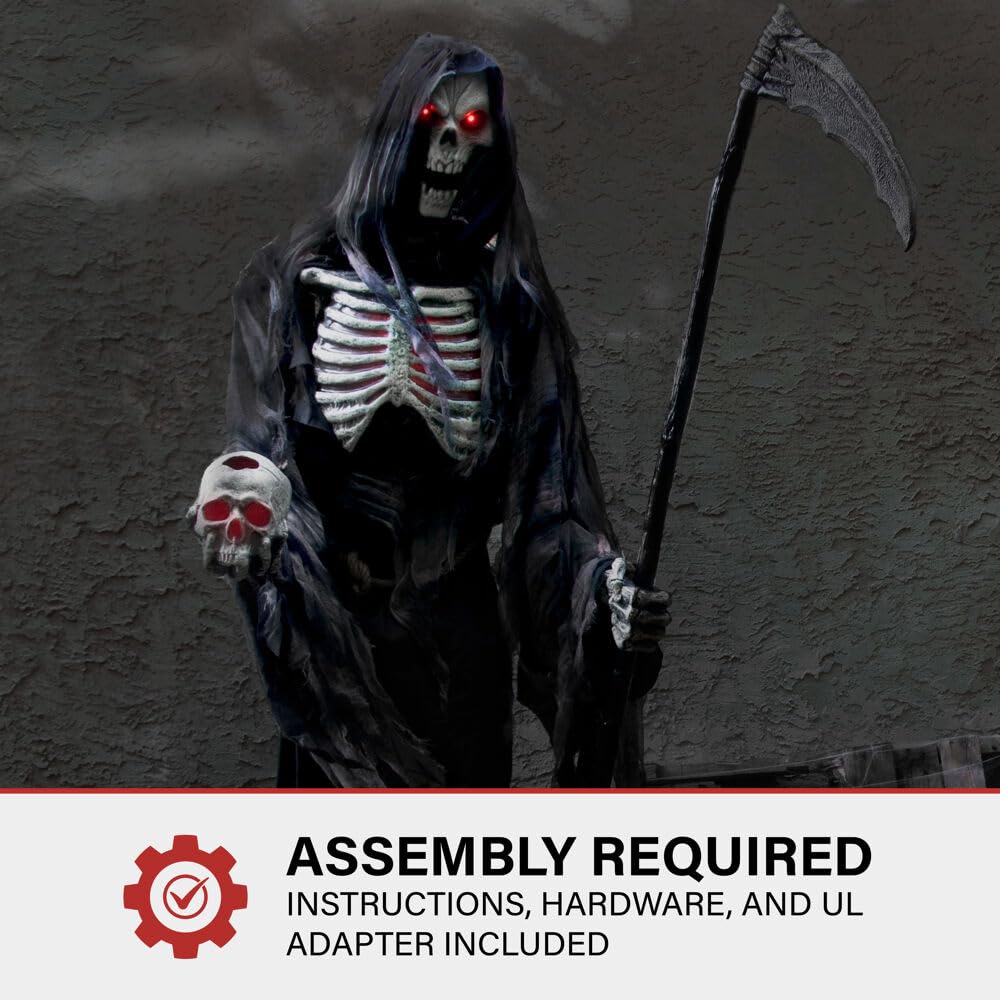Haunted Hill Farm Motion-Activated 6-Ft. Tall Ghostly Guide, Plug-in Talking Scare Prop Animatronic with Spooky Sound Effects and Lights for Indoor or Covered Outdoor Creepy Halloween Decoration