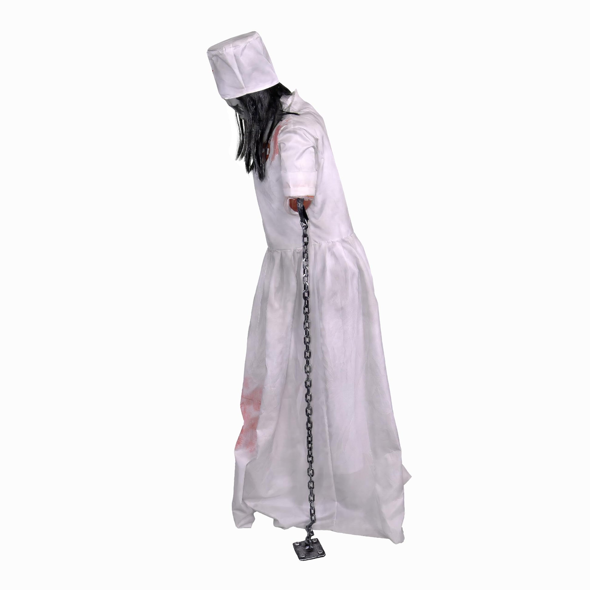Haunted Hill Farm Lunging Pumpkin Carver Zombie Girl by Tekky, Motion-Activated Talking Halloween Animatronic for Indoor or Covered Outdoor Creepy Halloween Decorations, Plug-in or Battery Operated