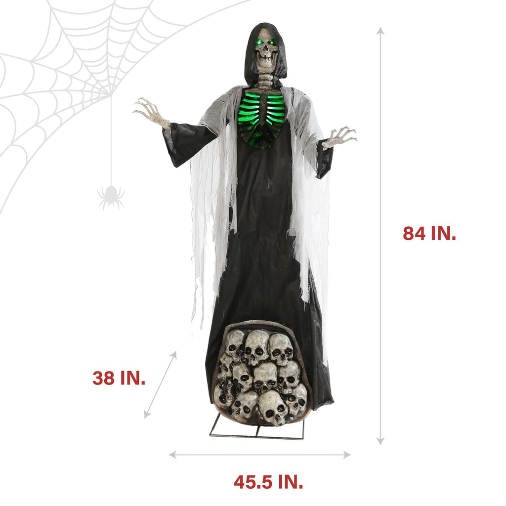 Haunted Hill Farm Motion-Activated 6-Ft. Tall Ghostly Guide, Plug-in Talking Scare Prop Animatronic with Spooky Sound Effects and Lights for Indoor or Covered Outdoor Creepy Halloween Decoration