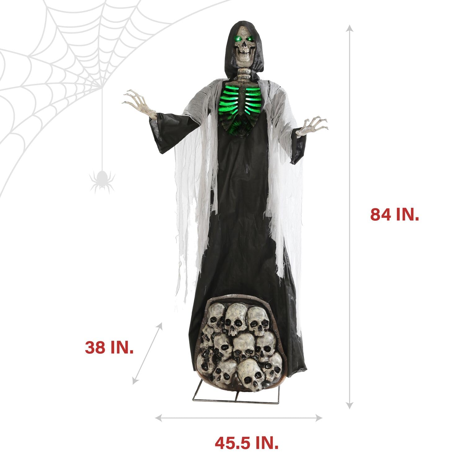 Haunted Hill Farm Motion-Activated 6-Ft. Tall Ghostly Guide, Plug-in Talking Scare Prop Animatronic with Spooky Sound Effects and Lights for Indoor or Covered Outdoor Creepy Halloween Decoration
