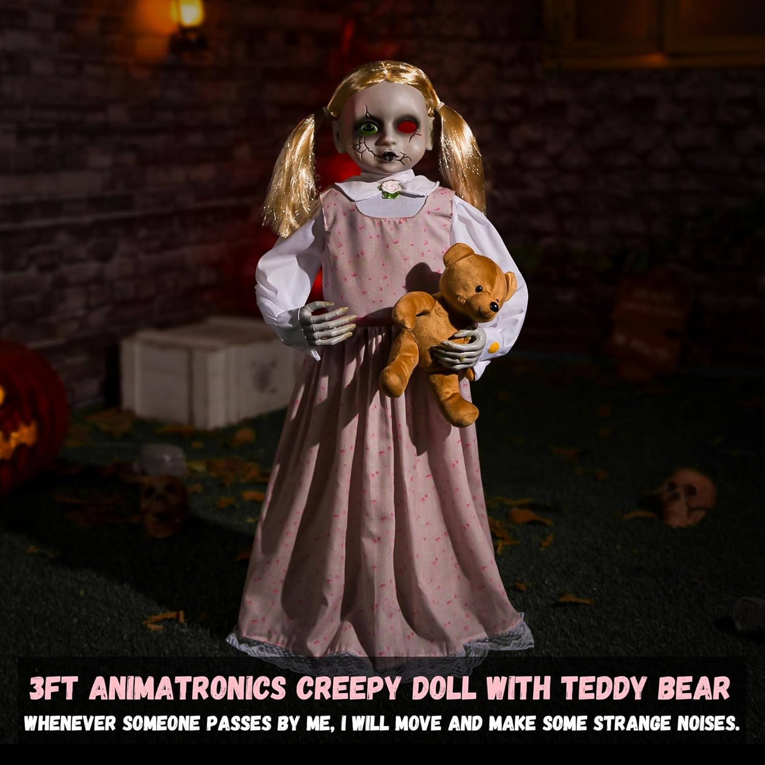 Halloween Animatronics 36inch Doll, 3ft Animated Decorations with Sound Activated, Creepy Sound, Light Up Eyes, Scary Move, Haunted House Holiday Spooky Decor Horror Prop for Indoor, Outdoor, Yard