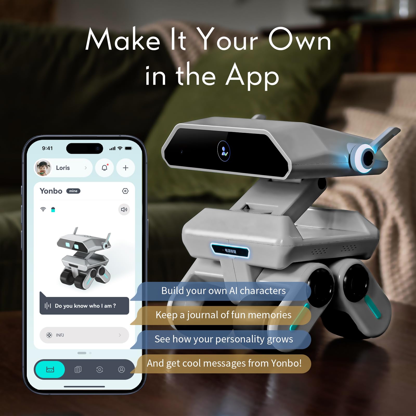 X-Origin YONBO AI Companion Robot with Emotion Detection, Smart Environment Recognition, Interruptible Conversations, ChatGPT Assistant, Family Recognition, Long-Term Memory, Rich Expressions