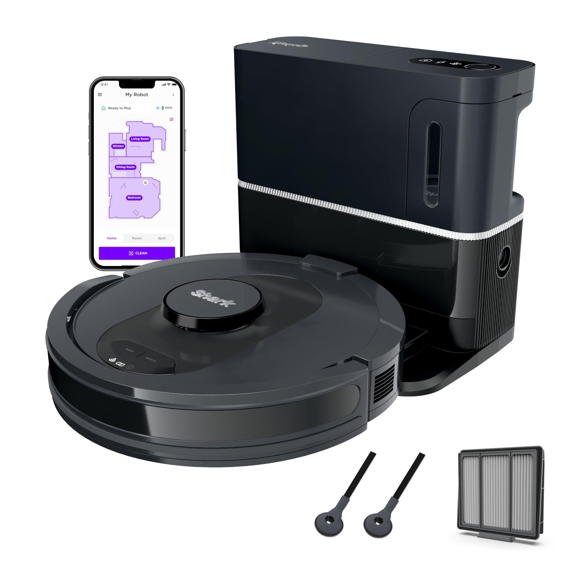 Shark AI Ultra Voice Control Robot Vacuum with Matrix Clean Navigation, Home Mapping, 60-Day Capacity, XL Self-Empty Base for Homes with Pets, Carpet & Hard Floors, Cool Grey