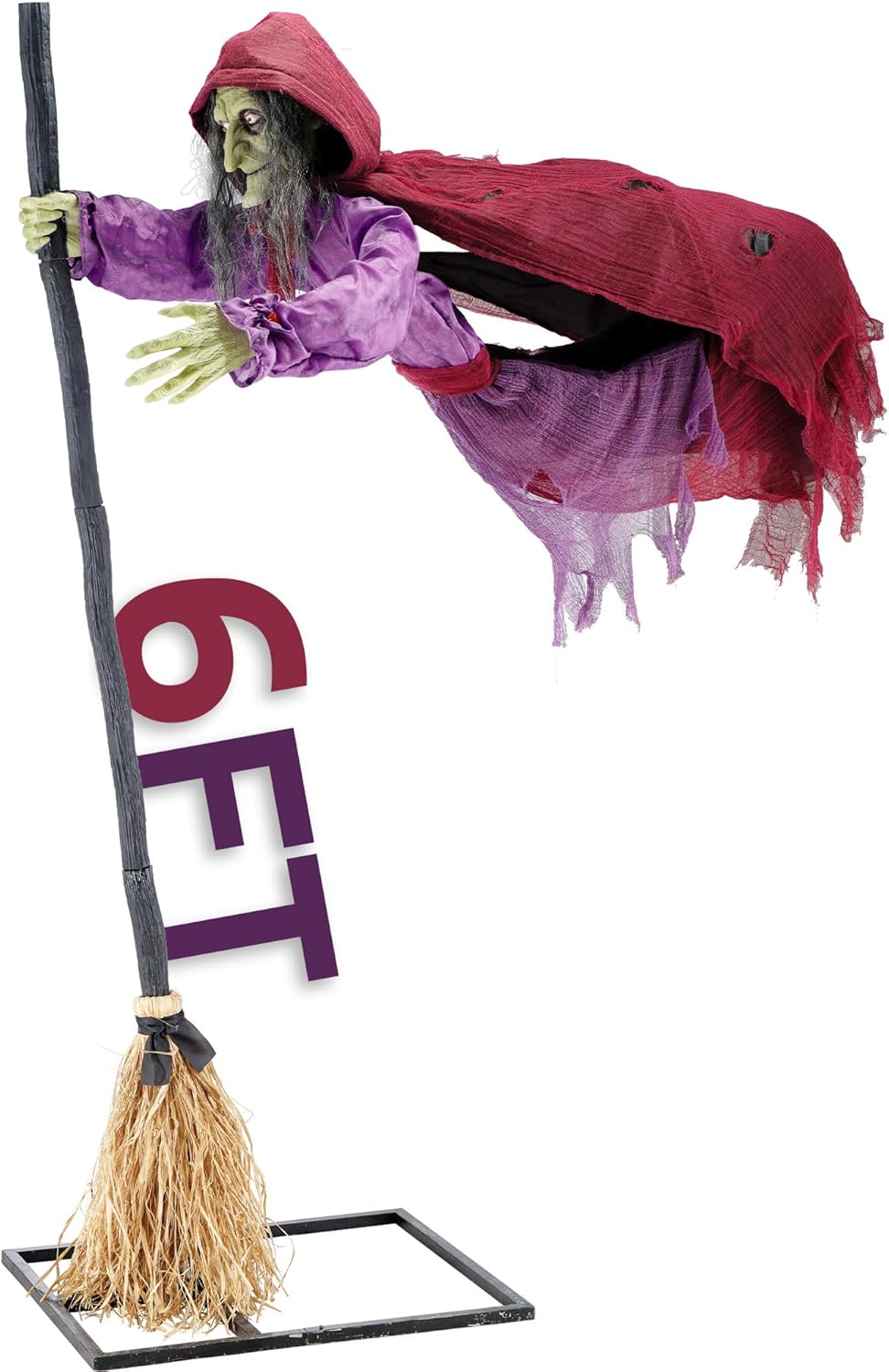 Halloween Animatronics Flying Witch Decorations, 6ft Animated Floating Witch with Sound Activated, Creepy Talking Sound, Mouth Move, Light Up Eyes, Haunted Decor Horror Prop for Outdoor, Yard Lawn
