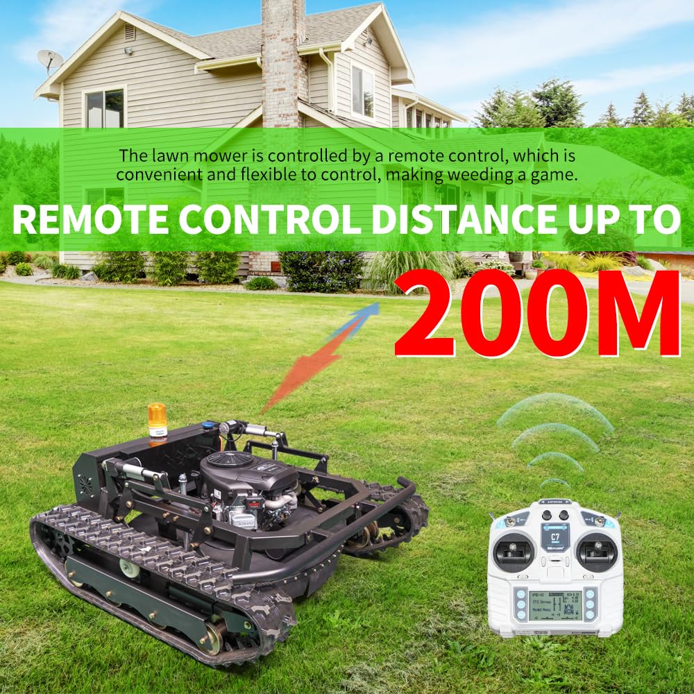 Lawn Mower, Remote Control Lawn Mower, Small Crawler Oil-Electric Hybrid Four-Wheel Drive Lawn Mowing and Weed Whacker, All Terrain Grass Cutter Yard Mower, 45° Climbing (SKD 224-55-SNOW)