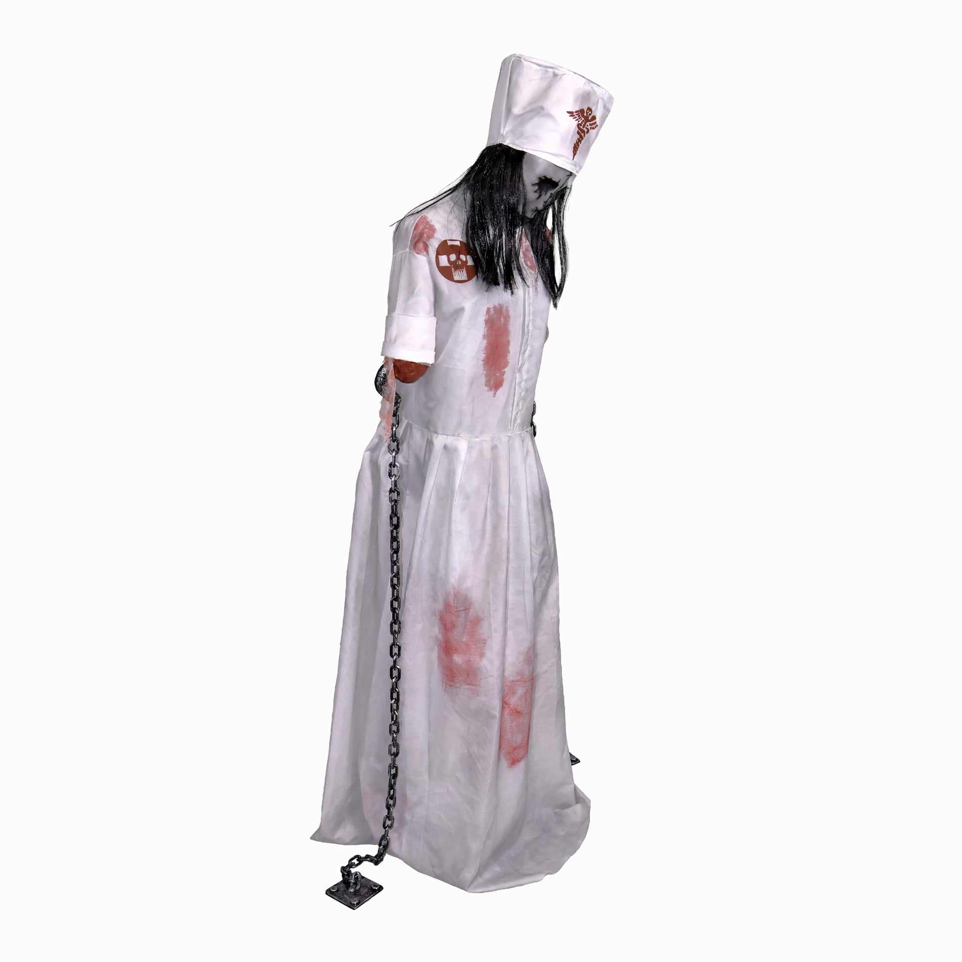 Haunted Hill Farm Lunging Pumpkin Carver Zombie Girl by Tekky, Motion-Activated Talking Halloween Animatronic for Indoor or Covered Outdoor Creepy Halloween Decorations, Plug-in or Battery Operated